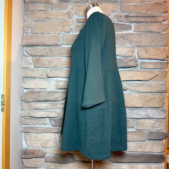 Gudrun Sjoden Organic Cotton Button Front Tunic Dress Green Small - Picture 2 of 8